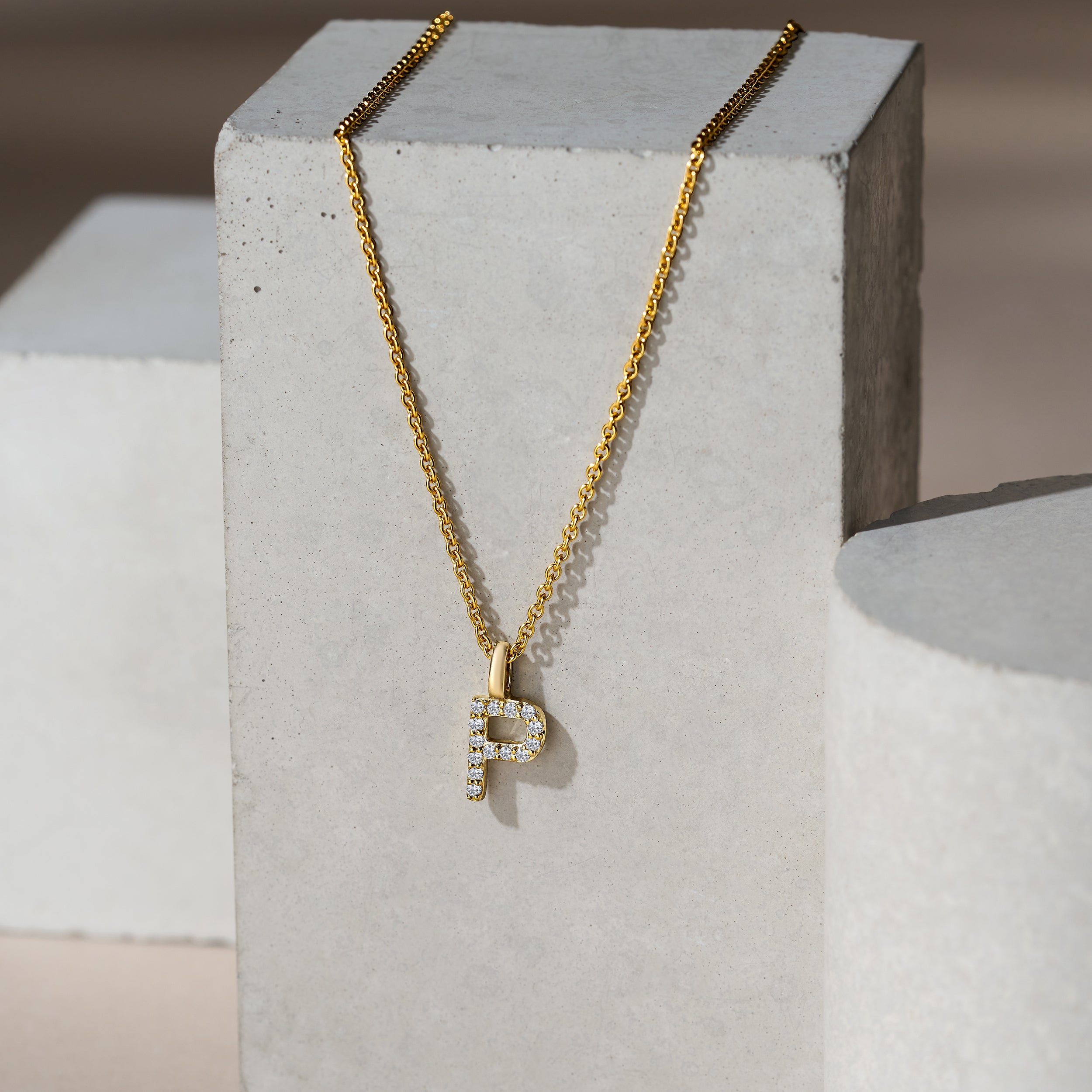 Love Letter Initial P Lab Diamond Necklace set in 9K Yellow Gold